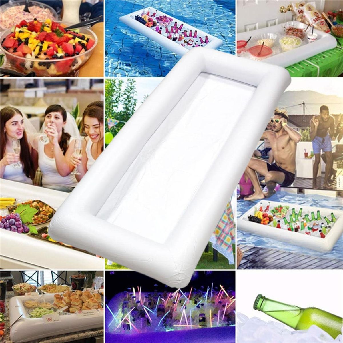 Salad Ice Tray Swim Pool Inflatable Food Drink Serving Tray White
