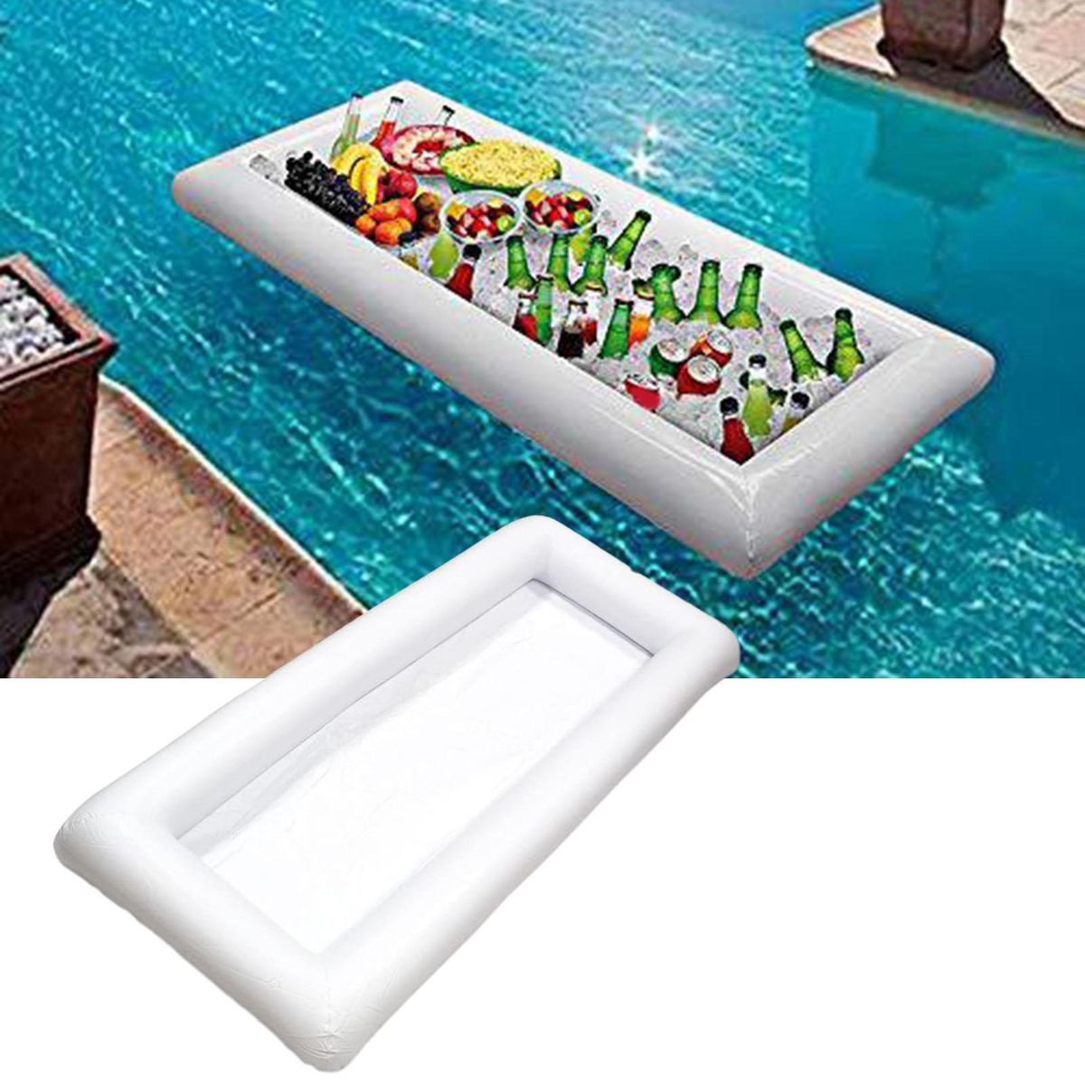 Salad Ice Tray Swim Pool Inflatable Food Drink Serving Tray White
