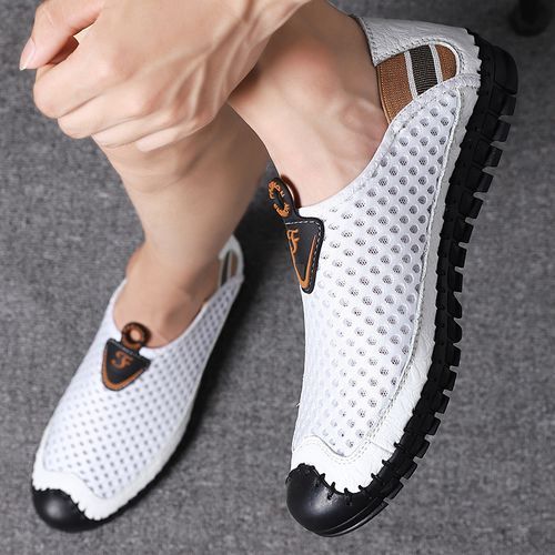 Summer Men's Mesh Loafers Slip On Shoes For Male White