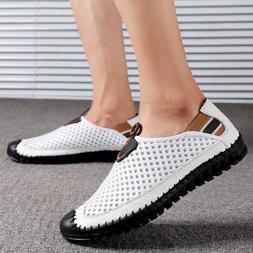Summer Men's Mesh Loafers Slip On Shoes For Male White
