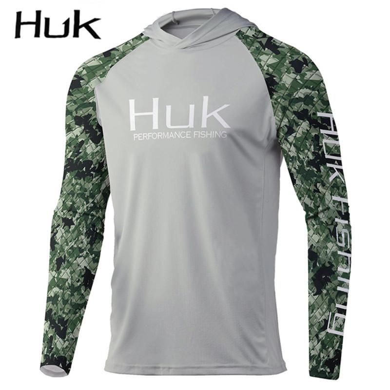 HUK  New Arrival Men's Hooded Fishing Shirt Long Sleeve Sun Protection Shirts Roupa De Pesca Breathable Fishing Clothing