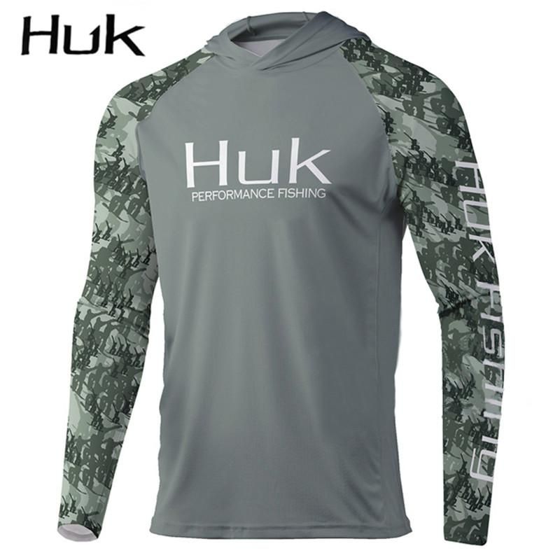 HUK  New Arrival Men's Hooded Fishing Shirt Long Sleeve Sun Protection Shirts Roupa De Pesca Breathable Fishing Clothing