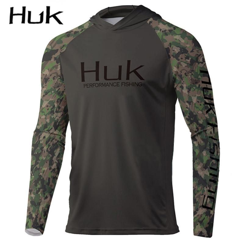 HUK  New Arrival Men's Hooded Fishing Shirt Long Sleeve Sun Protection Shirts Roupa De Pesca Breathable Fishing Clothing
