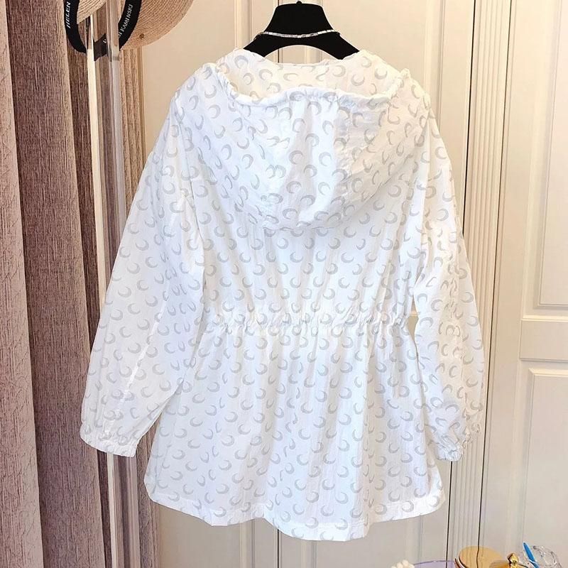 2022 Korean Print Mid-Length Sun Protection Clothing Women Loose Wild Jacket Hooded Spring Summer Zipper Windbreaker Female Top