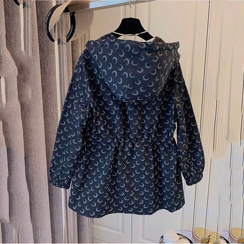 2022 Korean Print Mid-Length Sun Protection Clothing Women Loose Wild Jacket Hooded Spring Summer Zipper Windbreaker Female Top