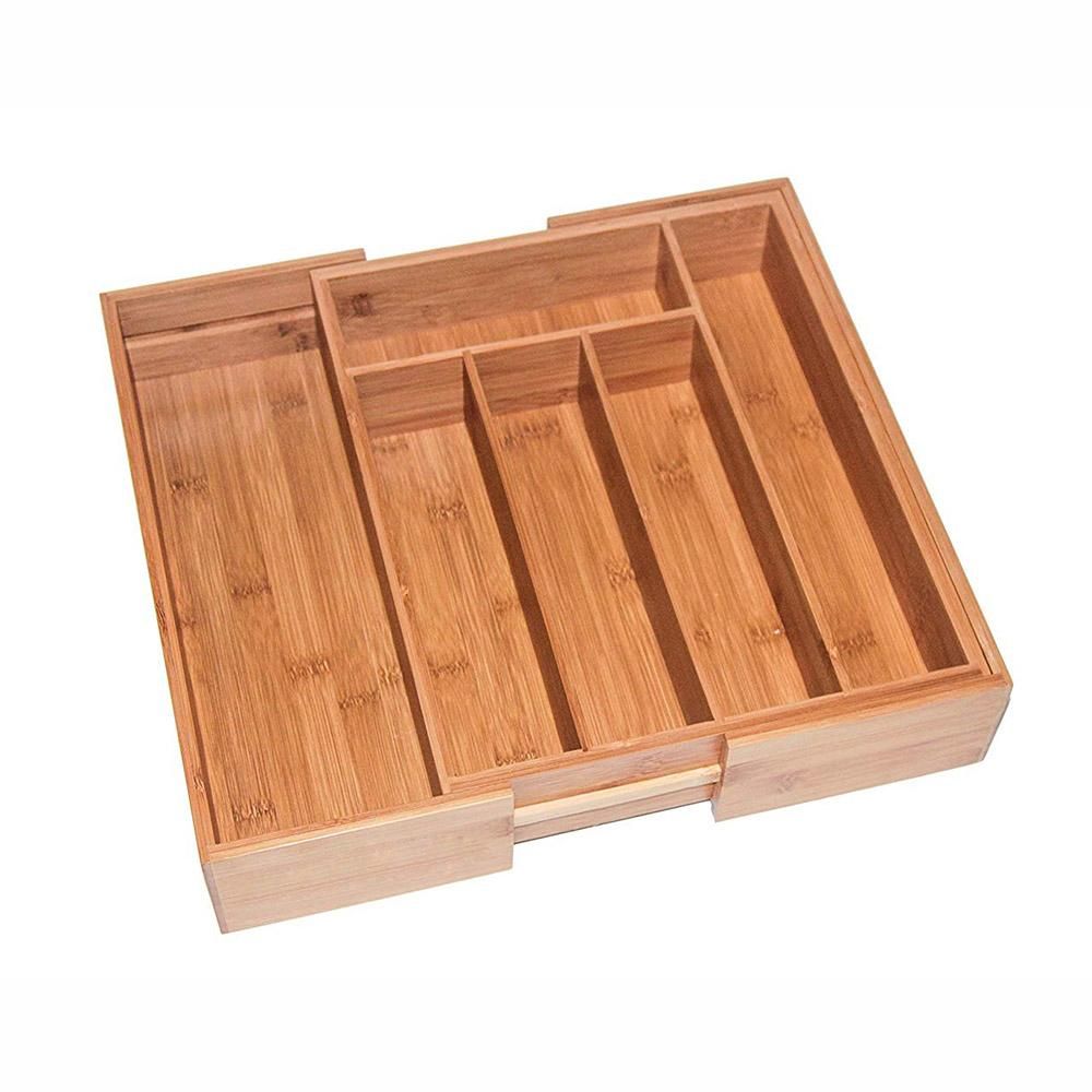 Expandable Bamboo Cutlery Drawer Storage Box 7 Grid Partitioned Drawer Type Organizer for Organizer Box Kitchen Drawer Dropship