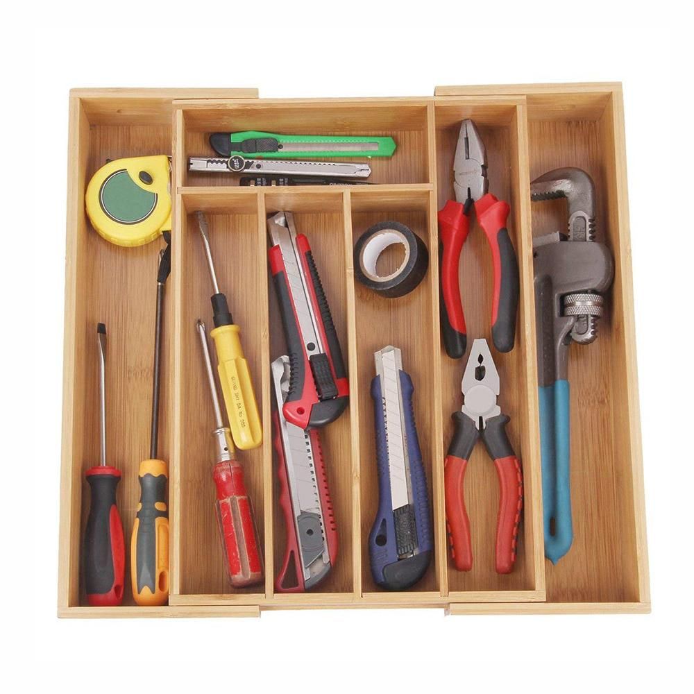 Expandable Bamboo Cutlery Drawer Storage Box 7 Grid Partitioned Drawer Type Organizer for Organizer Box Kitchen Drawer Dropship