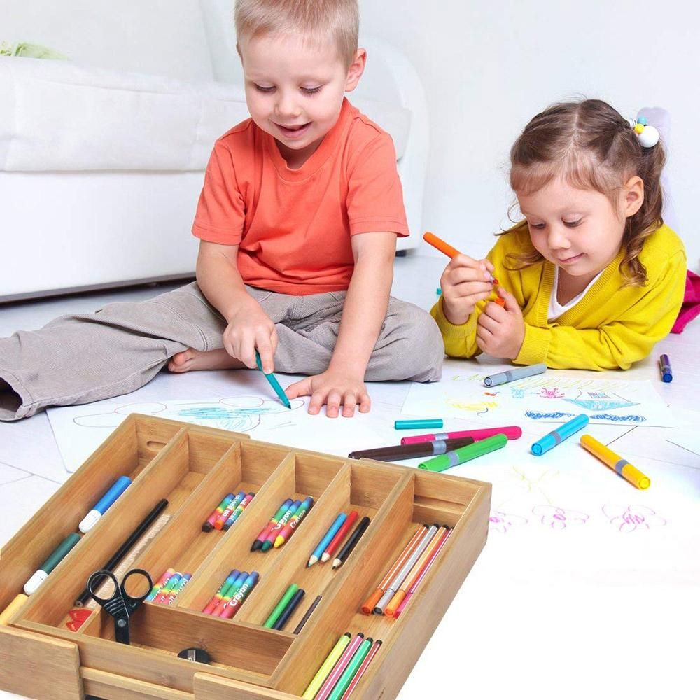 Expandable Bamboo Cutlery Drawer Storage Box 7 Grid Partitioned Drawer Type Organizer for Organizer Box Kitchen Drawer Dropship