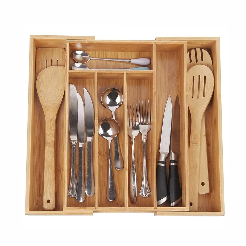 Expandable Bamboo Cutlery Drawer Storage Box 7 Grid Partitioned Drawer Type Organizer for Organizer Box Kitchen Drawer Dropship