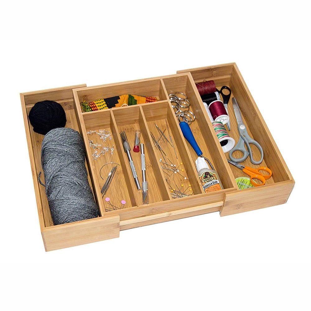 Expandable Bamboo Cutlery Drawer Storage Box 7 Grid Partitioned Drawer Type Organizer for Organizer Box Kitchen Drawer Dropship