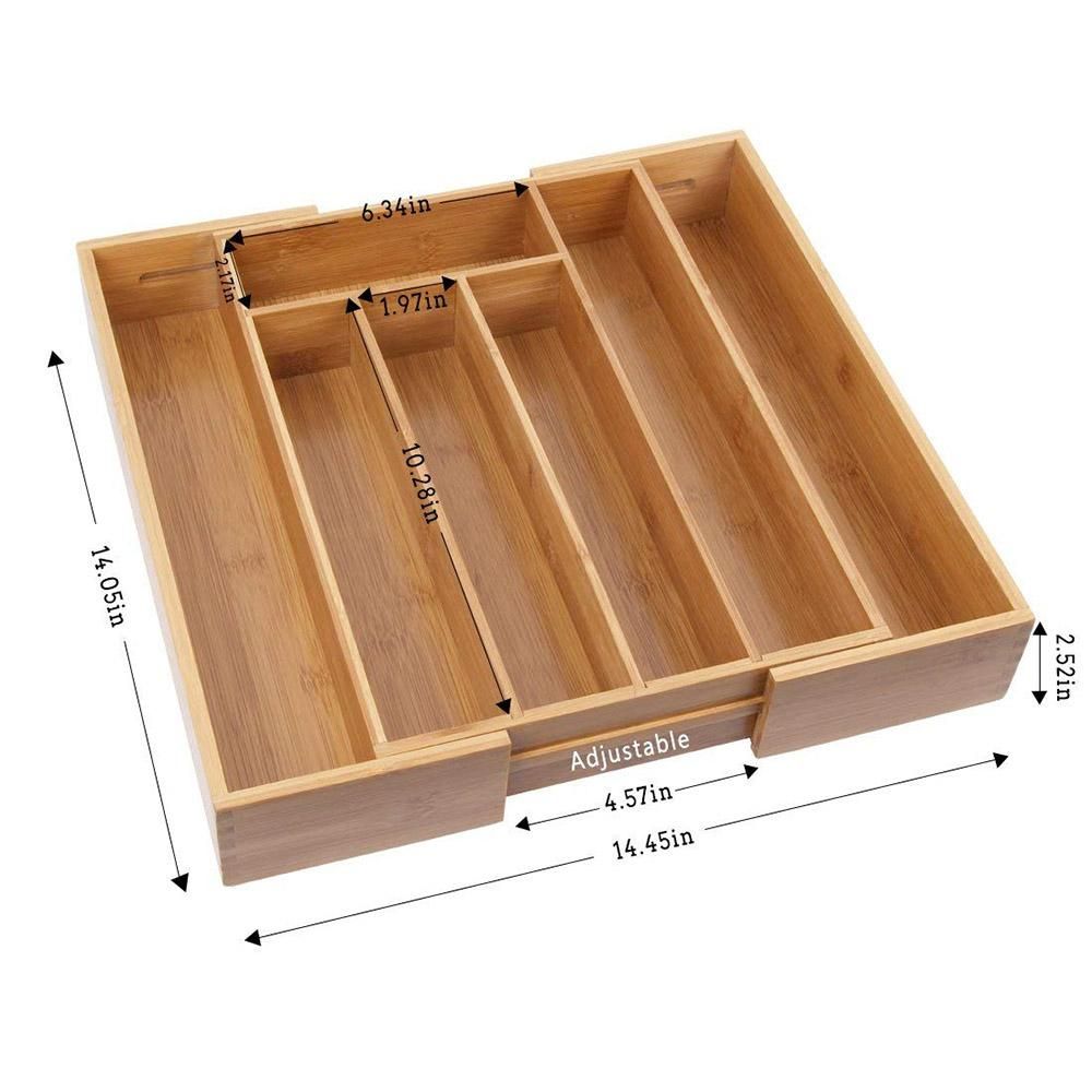 Expandable Bamboo Cutlery Drawer Storage Box 7 Grid Partitioned Drawer Type Organizer for Organizer Box Kitchen Drawer Dropship