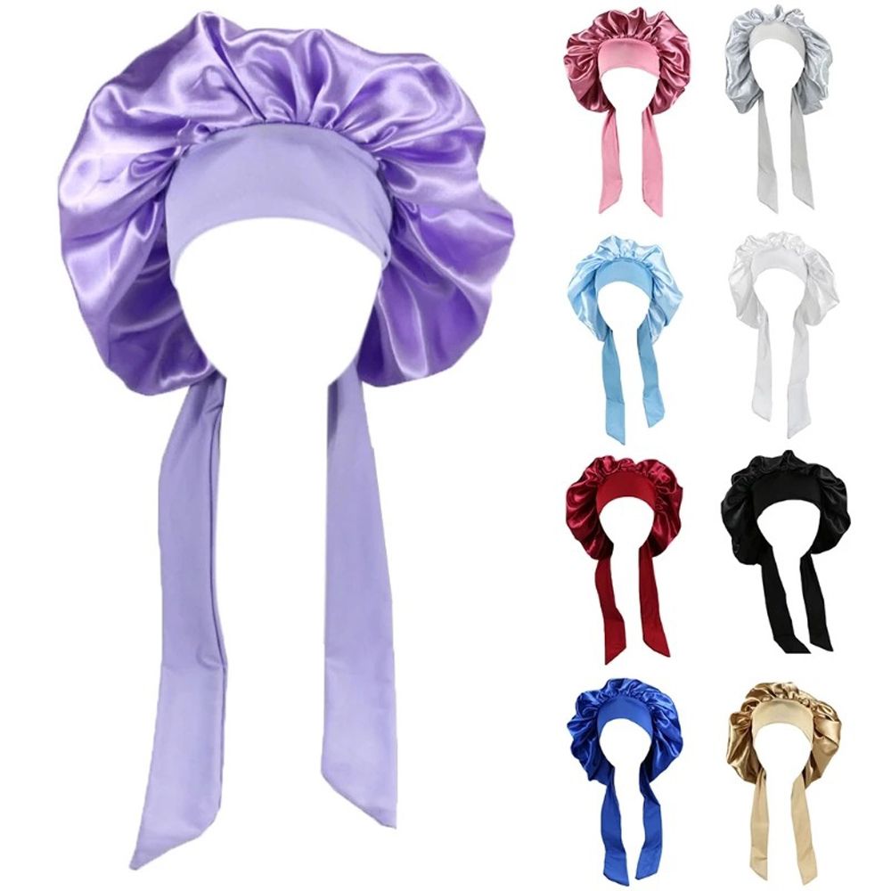 Women Satin Solid Night Sleep Cap Hair Care Bonnet Nightcap For Women Men Unisex Bonnet De Nuit Shower Turban(#Black)