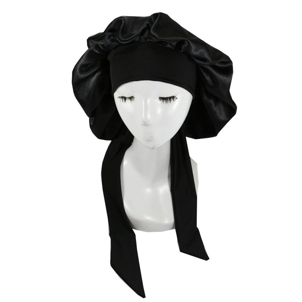 Women Satin Solid Night Sleep Cap Hair Care Bonnet Nightcap For Women Men Unisex Bonnet De Nuit Shower Turban(#Black)