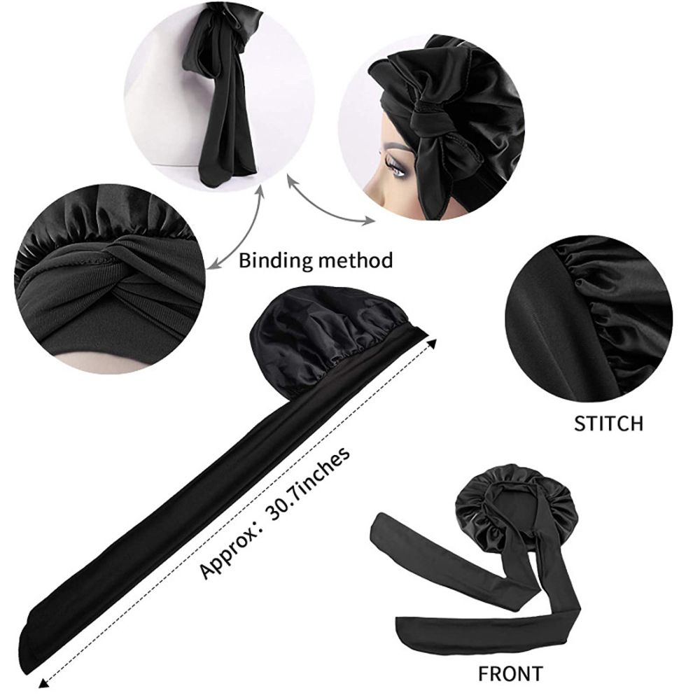 Women Satin Solid Night Sleep Cap Hair Care Bonnet Nightcap For Women Men Unisex Bonnet De Nuit Shower Turban(#Black)