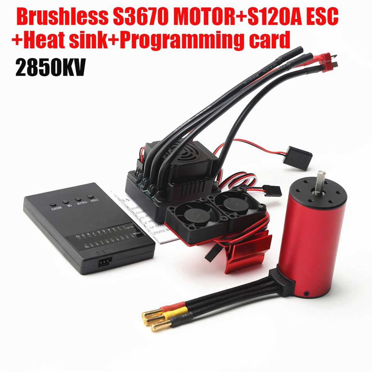 S3670 2850KV Brushless Motor Sensorless Waterproof Motor and 120A Brushless ESC T Plug Heat Sink Programming Card Replacement for HSP HPI Traxxas 1/8 RC Car Truck