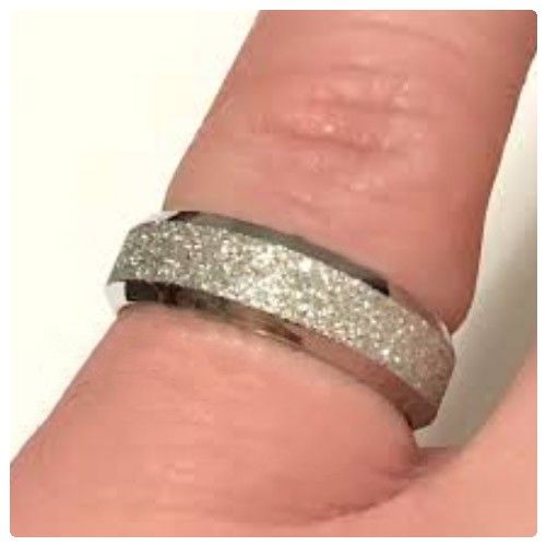 Silver Tone Frosted Beveled Edge Stainless Steel Wedding Ring For Men Women