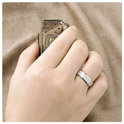 Silver Tone Frosted Beveled Edge Stainless Steel Wedding Ring For Men Women