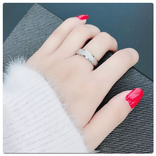 Silver Tone Frosted Beveled Edge Stainless Steel Wedding Ring For Men Women