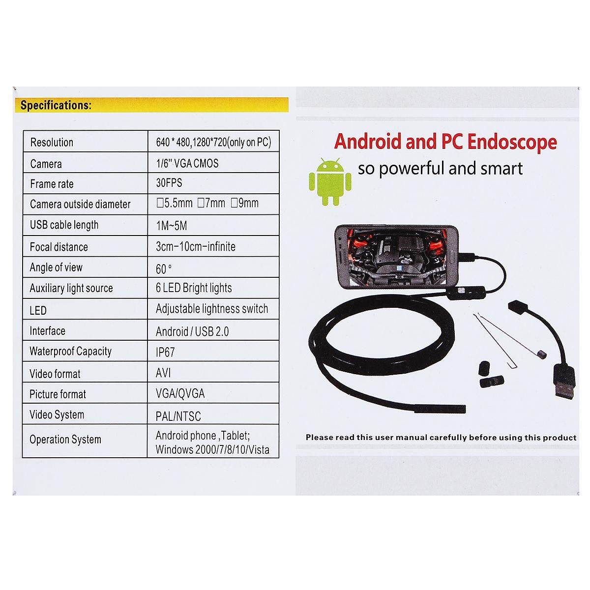 7mm 6-LED Android Endoscope Camera 2m