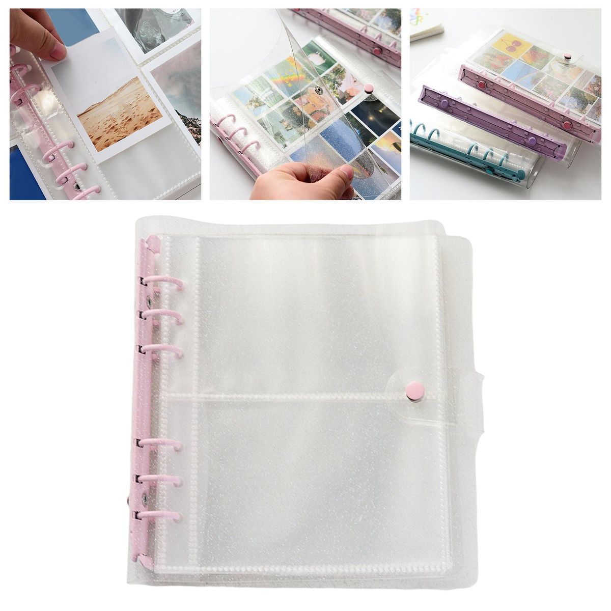 Clear Sleeves Binder Business Card Protectors Pink