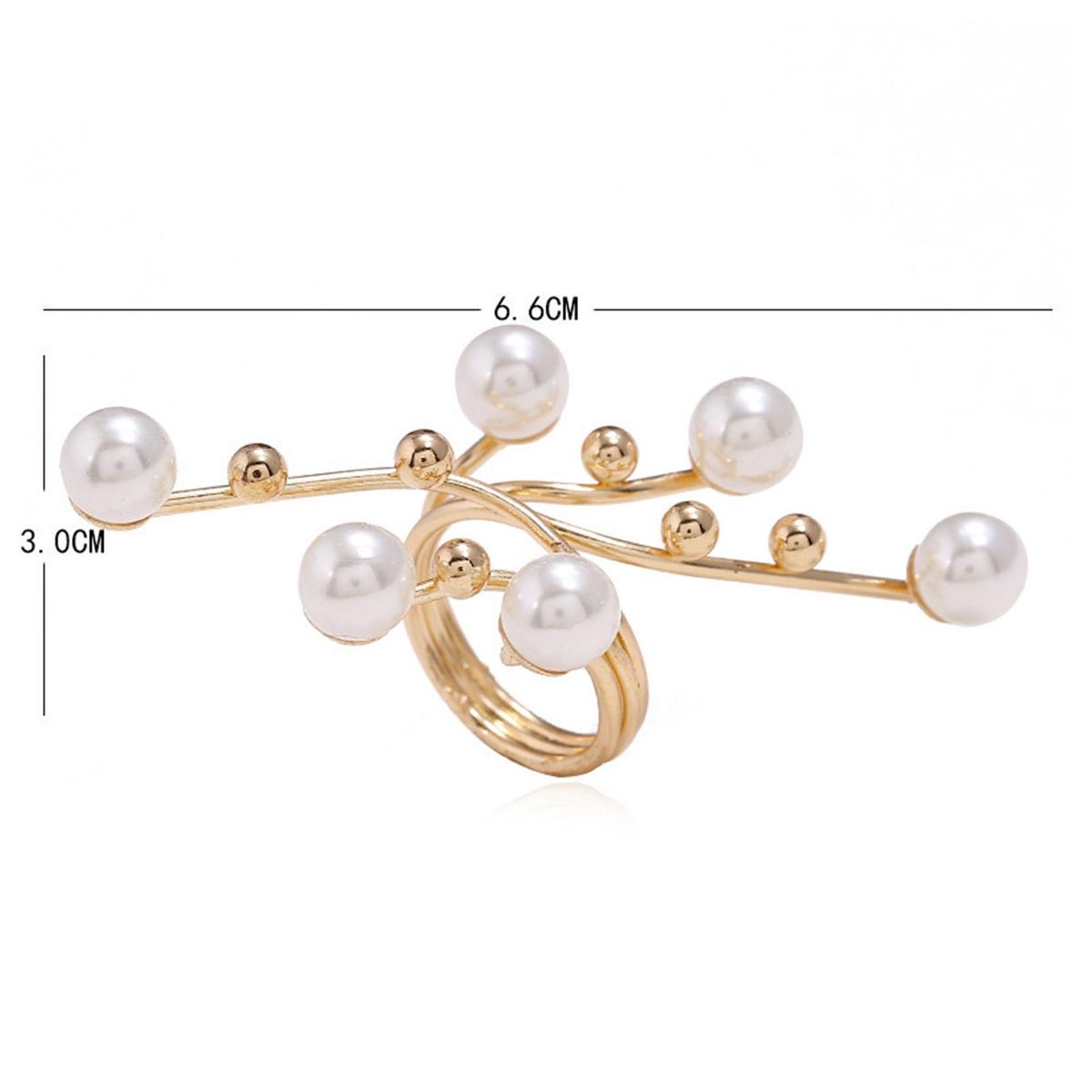 Finger Ring Lustrous Faux Pearl Branch Ladies Ring Golden