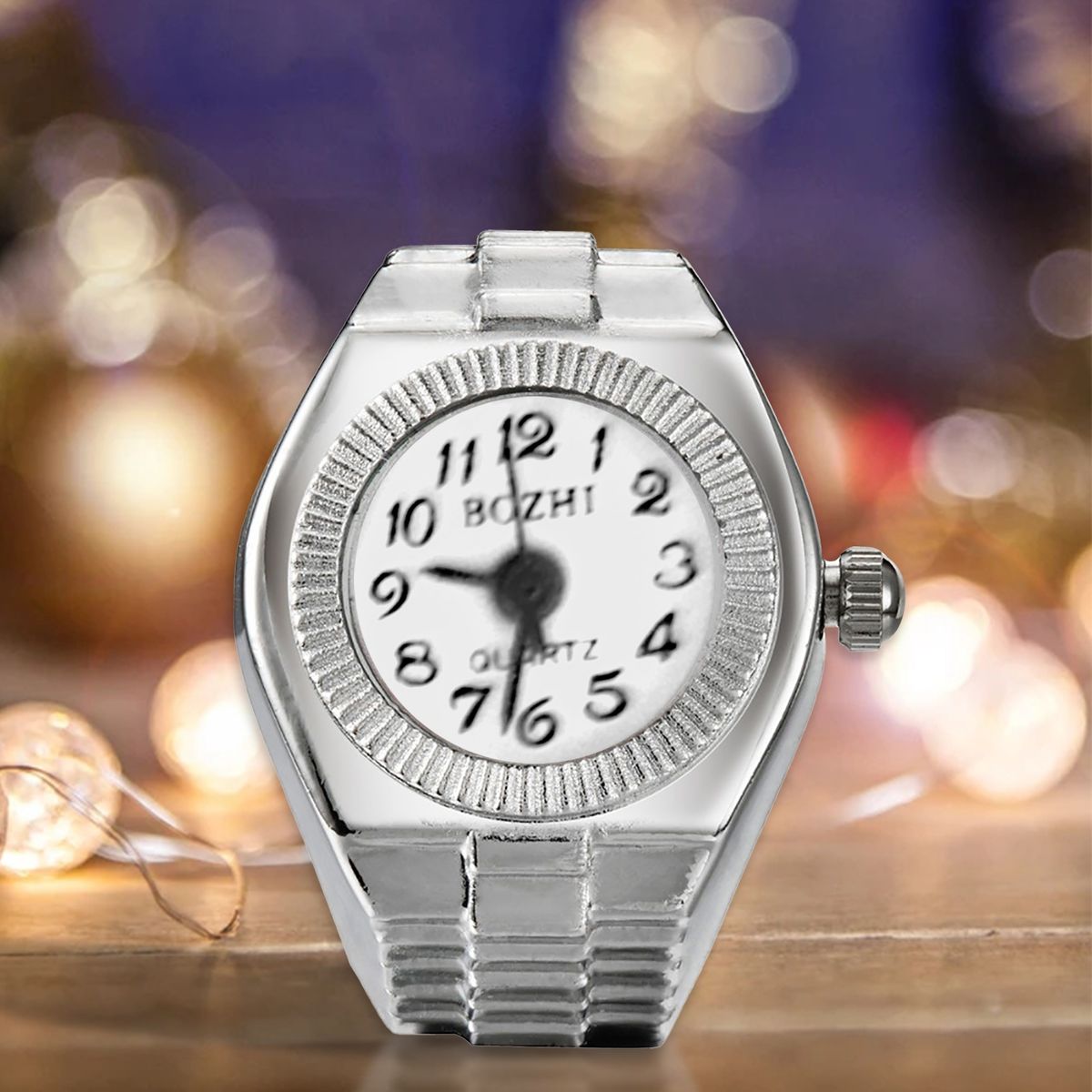 Ring Round Dial Stretchy Watch Ring White