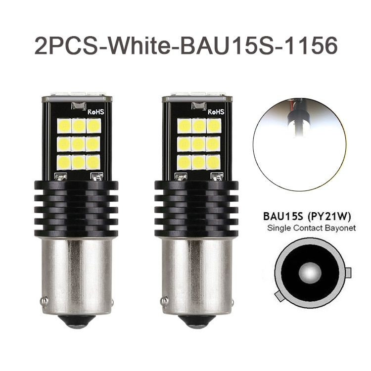 Signal Lamp Ba15s P21w LED 1156 Bau15s Py21W LED Bulb 3030SMD 1157 Bay15d P21/5w LED Turn Reverse Brake Lights 12V 2PCS-White-BAU15S