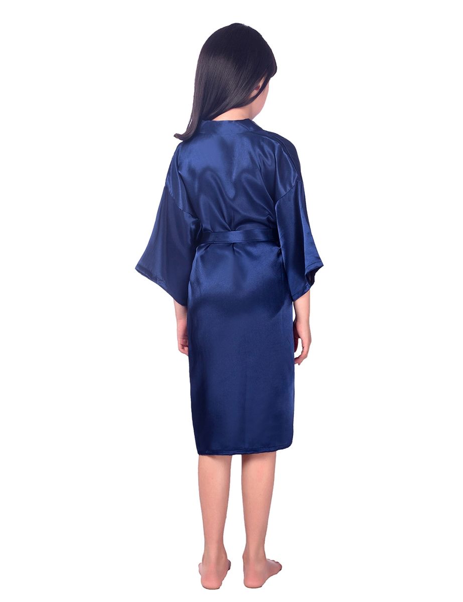 Kids Plain Hip-Length Kimono Robe Short Bathrobe Sleepwear (Blue)