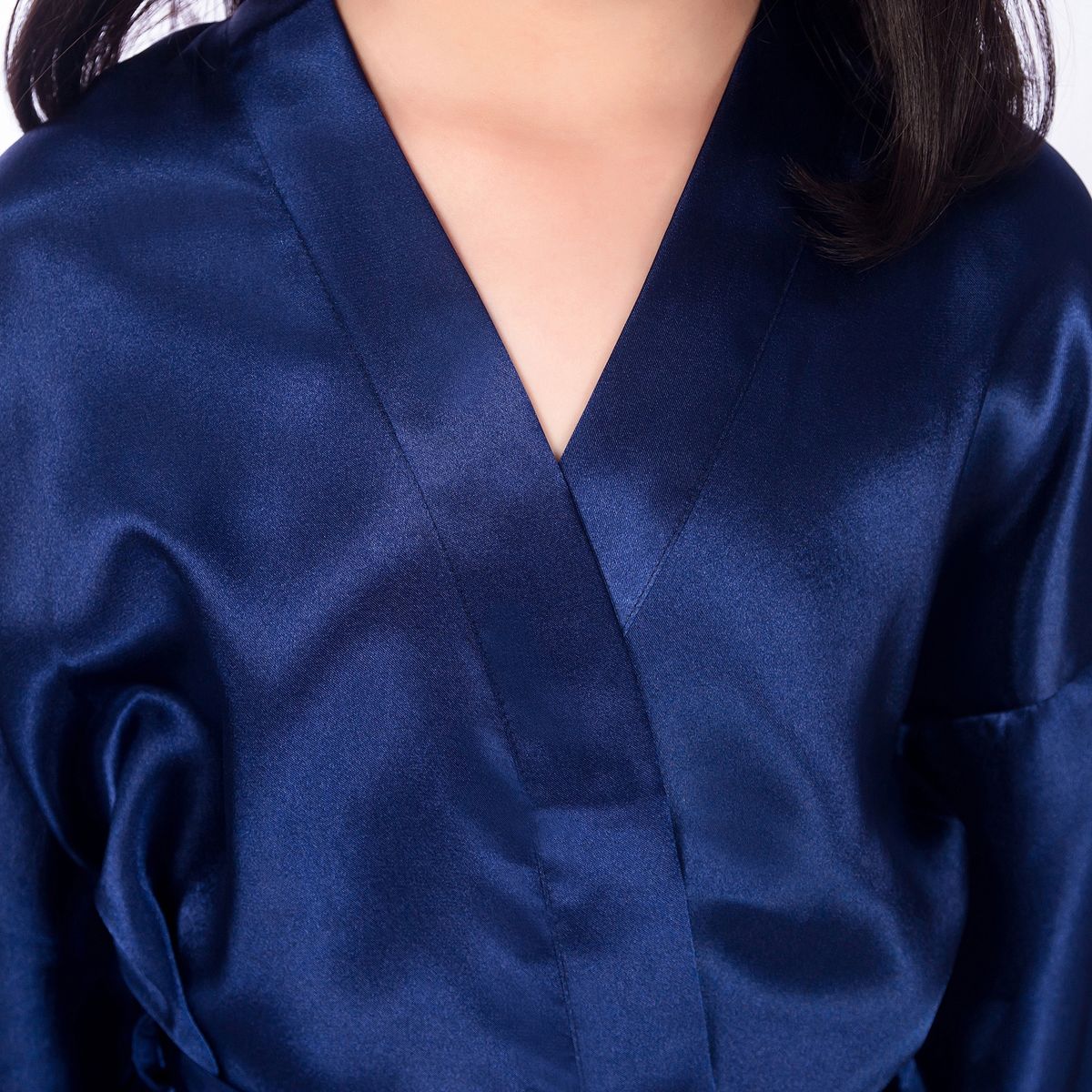 Kids Plain Hip-Length Kimono Robe Short Bathrobe Sleepwear (Blue)