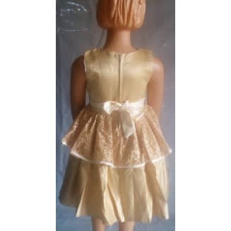 Girl Lace Satin Gown With Sequins Leaf - Gold