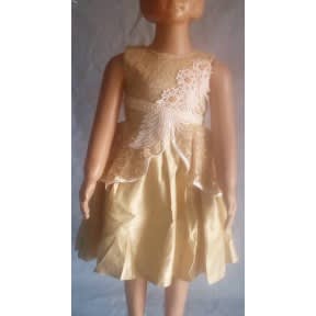 Girl Lace Satin Gown With Sequins Leaf - Gold