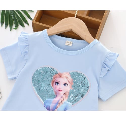3d Glittery Frozen Girl Top - Blue
