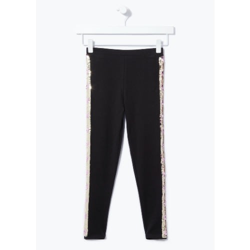 Girls Side Tape Sequin Leggings - Black