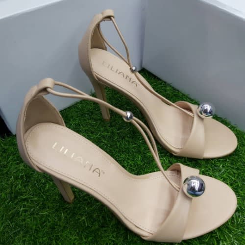 Heeled Sandal with Crystals - Nude