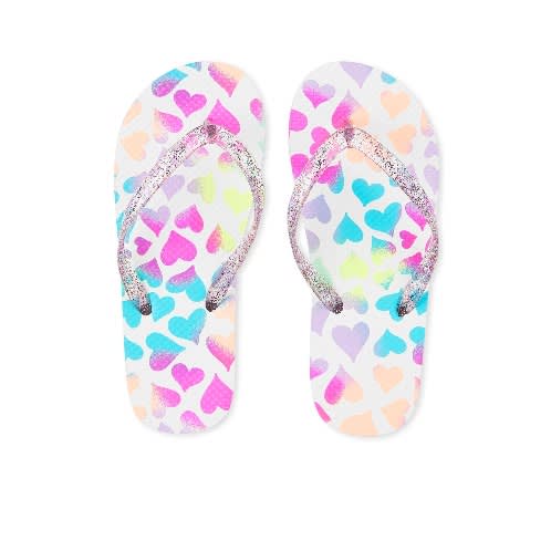 Girls Multi Heart Glitters Flip Flops - Pink