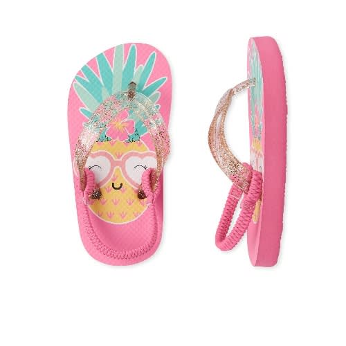 Girls Toddler Pineapple Emoji Glitters Flip Flops - Pink