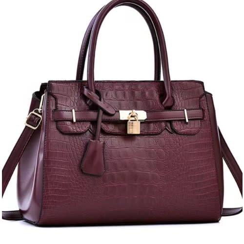 Ladies Caramel Handbag - Wine