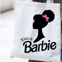 Black Barbie Design Tote Bag - 16 x 12 inches