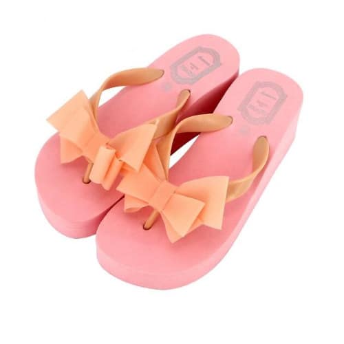 Bow Knot Platform Slippers - Light Pink