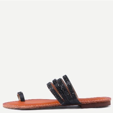 Black Glittery Flip Flat Slippers