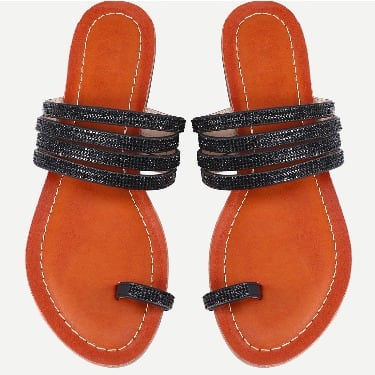 Black Glittery Flip Flat Slippers