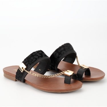 Black Leopard Chain Flip Slippers
