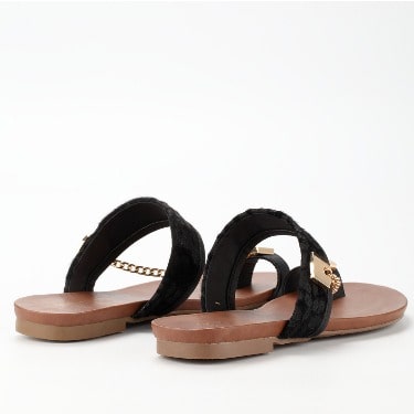 Black Leopard Chain Flip Slippers