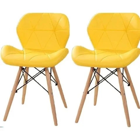 Padded Wood Leg Dining Chairs  - 2Pieces - Yellow