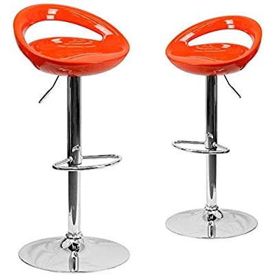 Gloss Abs Sleek Plastic Bar Stools - Set Of 2 - Orange