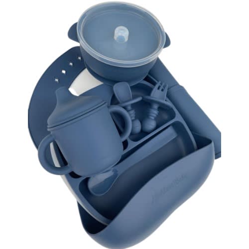 Silicone Baby Feeding Set - Navy Blue - 8Pieces