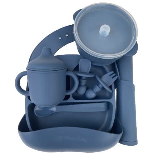 Silicone Baby Feeding Set - Navy Blue - 8Pieces