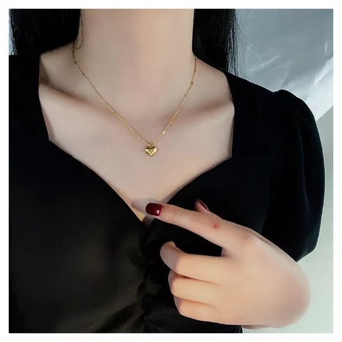 Stainless Steel Necklace With Love Pendant- Gold