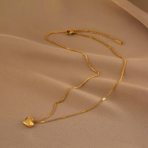 Stainless Steel Necklace With Love Pendant- Gold