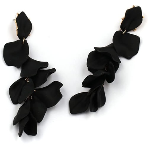 Black Vintage Multi- Layer Tassel Rose Petals Drop Earring